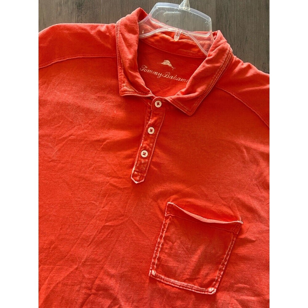 Tommy Bahama Polo Shirt Mens Tall Large Orange Cotton Short Sleeve Distressed